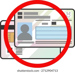 Um ícone de vetor que mostra a frente e o verso do Cartão Numérico Individual (ID emitido pelo governo no Japão), marcado com um círculo vermelho para indicar um estado válido ou ativo. Com base no projeto de 2016.