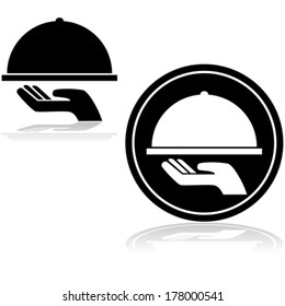 Vector icon showing a hand carrying a covered food tray