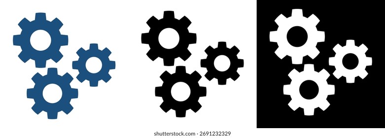 Ícone de vetor mostrando várias engrenagens interligadas, simbolizando o trabalho em equipe, a mecânica e a automação de processos. Perfeito para projetos de engenharia, produtividade e otimização do sistema
