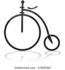 Vector icon showing an old circus bicycle, with the front wheel a lot bigger than the rear wheel