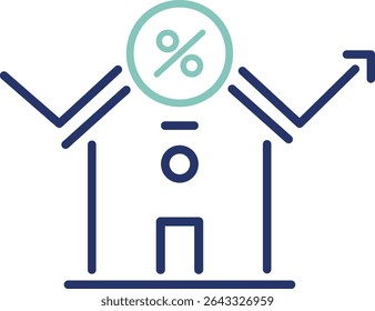 Vector icon showing rising property value. Perfect for real estate apps and financial tools. Editable outlines for easy customization in modern UI or presentations.