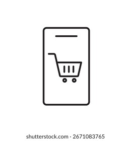 A vector icon showing a smartphone with a payment element, symbolizing mobile purchases, created in line style with editable stroke