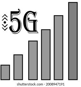 vector icon showing a strong 5G signal on the cellphone icon in the area
