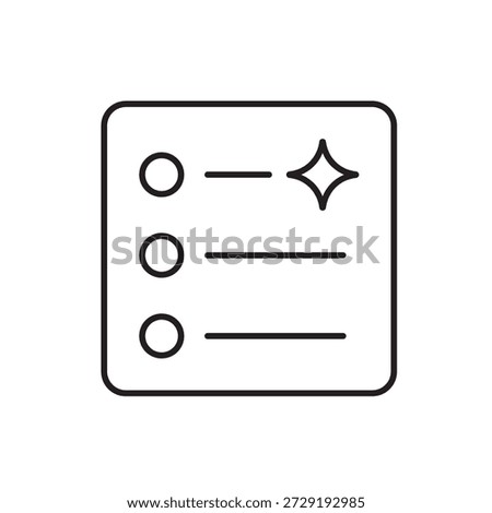A vector icon showing a task list enhanced with AI features, created in line style with editable stroke