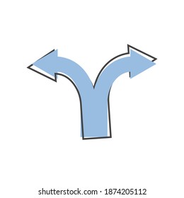 Vector icon showing two-way direction road direction sign icon on cartoon style on white isolated background.