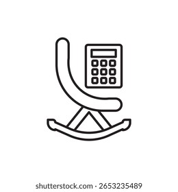 Vector icon shows a rocking chair with a calculator, symbolizing retirement planning. The minimalist design is perfect for financial, pension, or investment websites, apps, or print materials.