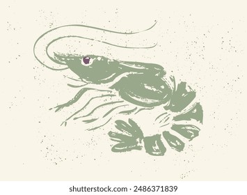 Vector icon of shrimp for Asian food. Vector illustration of shrimp in grunge ink style.