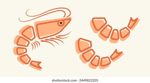 Vector icon of shrimp in line art style. Vector illustration of shrimp in flat style.