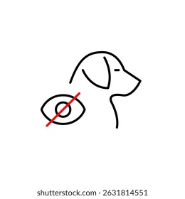 Vector icon of side profile of dog with crossed-out eye, symbolizing hidden pet status, privacy mode, or invisible monitoring. Ideal for pet apps, smart devices, and privacy settings