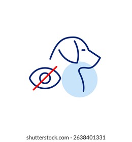 Vector icon of side profile of dog with crossed-out eye, symbolizing hidden pet status, privacy mode, or invisible monitoring. Ideal for pet apps, smart devices, and privacy
