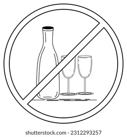 vector icon sign or symbol forbidden alcohol illustration glass bottle alcohol black warning stop design white non silhouette pictogram