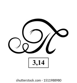 Vector icon sign symbol pi. Ink calligraphy is the mathematical value of Pi 3.14. Illustration isolated on white background. Greek alphabet.