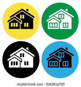 Vector icon signs of cottage house on colour backgrounds in circle shape. Logotype concept