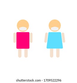 signos vectoriales y caracteres de símbolo Hombres y mujeres llevan máscaras aisladas en fondo blanco