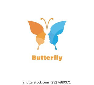 Vector icon with silhouette butterfly that makes face Isolated on white background