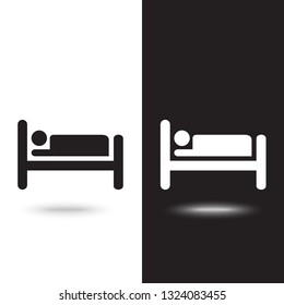 vector icon silhouette of person in bed on black and white background