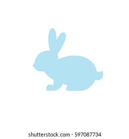 Vector icon with silhouette of rabbit. Powder blue bunny isolated on white  background. Easter bunny. Flat design.