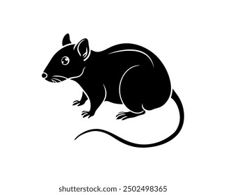 Vector icon of a silhouette of a rat on a white background.