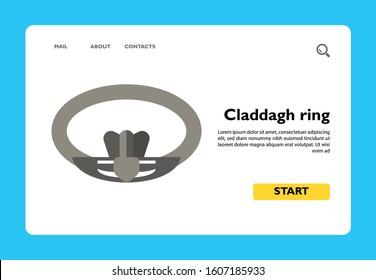 Vector icon of silver Claddagh ring. Engagement ring, friendship, souvenir. Ireland and jewelry concept. Can be used for topics like jewelry, Irish symbols, Irish culture