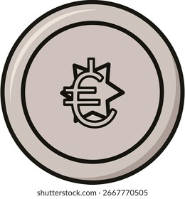 Vector icon of a silver coin with a stylized currency symbol for finance and business concepts.