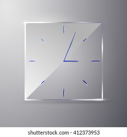 Vector icon silver glass wall clock with blue clock hands