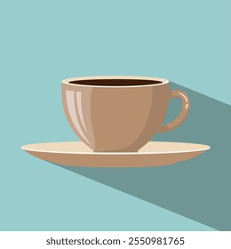 Un ícono de Vector de una simple taza de cerámica crema oscura llena de su bebida caliente favorita, como café, té o capuchino