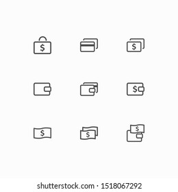 Vector icon. simple flat icon showing money and payments. Cash bills, wallet and credit cards.