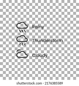 vector icon of simple forms of cloudy, rainy and thunderstorm