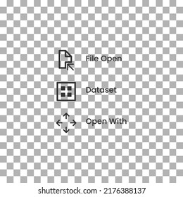 vector icon of simple forms of file open, dataset and open with