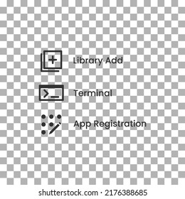 Vector Icon Of Simple Forms Of Library Add, Terminal And App Registration