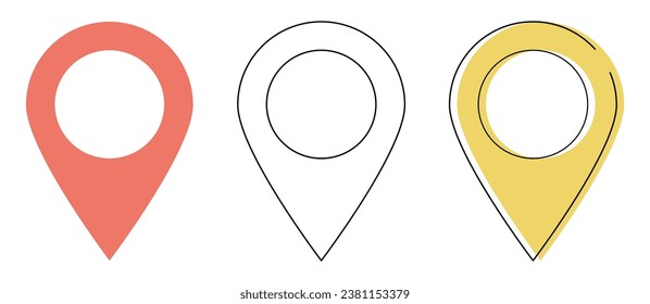 vector icon of simple forms of point of location. line place. locations pointer. business office red yellow concept editable stroke outline icon set isolated in white background flat illustration