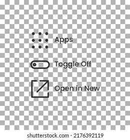 vector icon of simple forms of toggle off, open in new, and apps