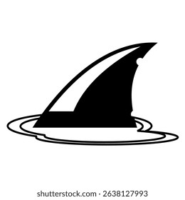 Vector Icon Simple shark fin icon above water,
triangular shape over calm ocean,
line art style
