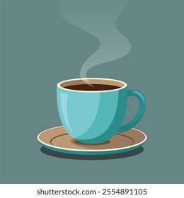 A vector icon of a simple turquoise ceramic mug filled with your favorite hot beverage, such as coffee, tea, or cappuccino