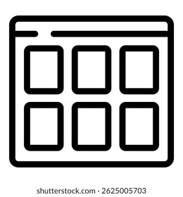 Vector icon of a simplified web browser window with a minimalistic design, in black outline