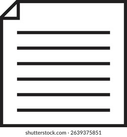 Vector icon of a single document sheet with text lines and a folded corner, rendered in a clean, minimal outline style. Perfect for representing files, reports, or written content in apps, websites