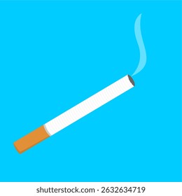 Ícone vetorial de um único cigarro aceso com uma ponta vermelha brilhante 
fumos finos, ascendentes, adequados para ilustrar o tabagismo 
atividade, ilustração em estilo flat art.