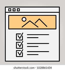 Vector icon of the site template, checkboxes, search
