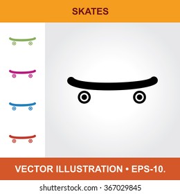 Vector Icon Of Skating Shoes With Title & Small Multicolored Icons. Eps-10.
