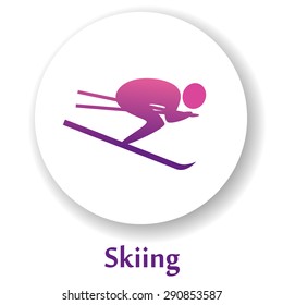 Vector icon with skier silhouette. Skiing.