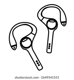 Vector icon of sleek wireless
black earphones with smart tech,
built-in AI audio features,
line art style illustration.
