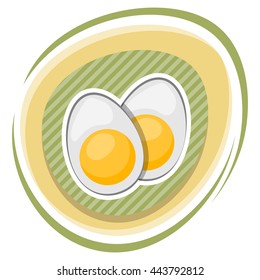 Vector icon sliced boiled egg in cartoon style