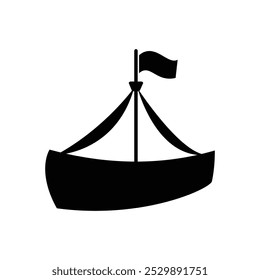 vector icon of a small boat in black and white