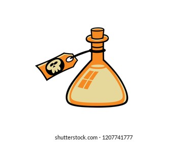 Vector icon of a small bottle with poison for Halloween, children´s style.