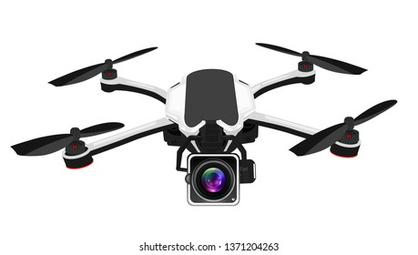 Vector icon of small spy quadrocopter carrying shiny video camera lens