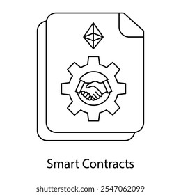 Ícone de vetor para Tecnologia Smart Contracts. Apresenta contratos automatizados baseados em blockchain.