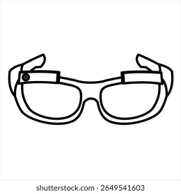 Vector icon of smart eyewear
device with a mini camera,
featuring built-in AI system,
line art style illustration.
