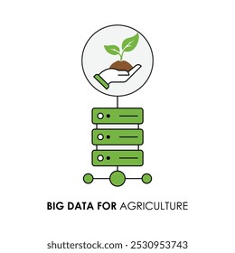 Icono de Vector para agricultura inteligente con integración de Big Data. Destaca el uso de análisis de datos, IoT y herramientas avanzadas para optimizar la producción de cultivos y las operaciones agrícolas.