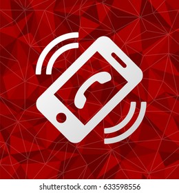 Vector icon of smart phone call with red geometric seamless background.