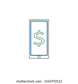 vector icon with smart phone ticket with money 